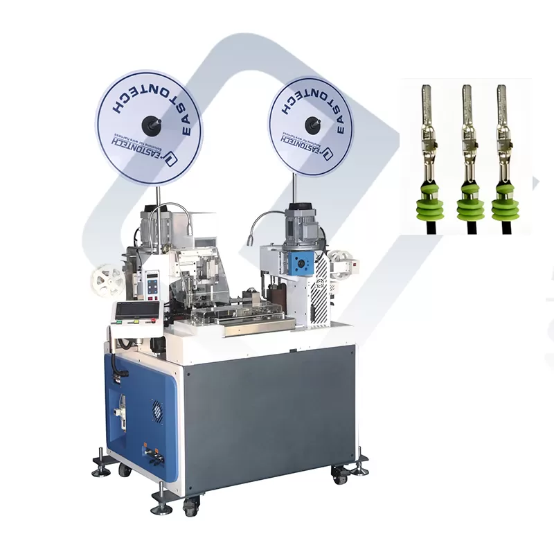 EW-8820 Automatic Double Heads Wire Crimping One Side Housing Insertion Machine
